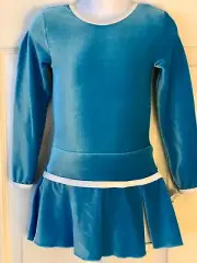 GK ICE SKATE LgSLV GIRLS X-SMALL TURQUOISE VELVET DROP WAIST DRESS Sz CXS NWT!