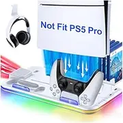 CoguyTech PS5 Stand with PS5 Fan and PS5 Controller Charging Station, Cooler Stand for PS5/PS5 Slim, RGB Light PS5 Holder with USB Ports/Headset Holder/Storage, for PS5 Accessories