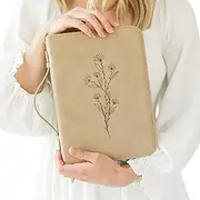 [Ever, AJ] Bible Case for Women With Detachable Wristlet Strap, PU Leather Cover, Minimalist Design, Water Resistant, Floral Pattern, Debossed
