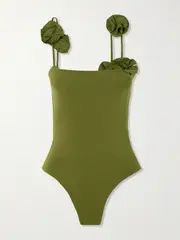 [Maygel Coronel] Maygel Coronel - Gimani Floral-appliquéd Swimsuit - Army green - Extended Extended Green