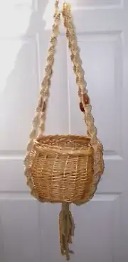 Hanging Wicker Basket Planter with Macrame Cord Indoor Outdoor