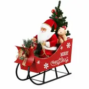 Lighted Christmas Santa Sleigh Set LED Xmas String Lights Musical Animated Tabletop Tree Decorations Ornament Fairy Desk Display Home Party Present