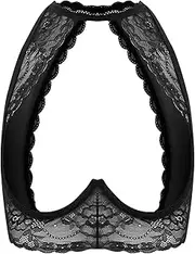 [winying] Women Sexy See Through Mesh Hollow Out Lace Bralette Plain Color Bra Unlined Underwire Crop Top