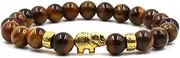 [IBOWZ] Crystal Bracelet Bead Bracelets Crystal Bracelet, 7 Chakra Natural Tiger Eye Stones Beads Bangle Elastic Golden Elephant Animal Jewelry Brown Yoga Bracelets Unlimited Charm Diffuser Men Gift