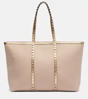 [Valentino Garavani] Valentino Garavani Rockstud Large leather and canvas tote bag One Size beige