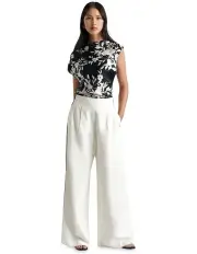 [Cue] Shadow Stencil Floral Satin Top in Black