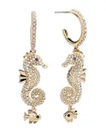Baublebar Vela Pave Seahorse Charm Half Hoop Earrings in Gold Tone