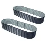 2x Raised Garden Bed 240X80X42cm Oval Planter Box Container Galvanised