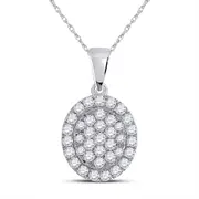 14k White Gold Round Diamond Oval Pendant 1/2 Cttw