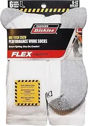 Genuine-Dickies Men's Dri-Tech Performance Crew Work Sock 6-Pair-Pack (White)