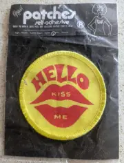 Original 1960's Hippy HELLO KISS ME Adhesive Backed Patches Brand Badge - New