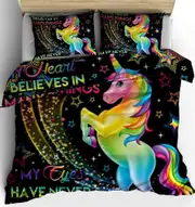 v2588 Bed Sheets Unicorn Rainbow Duvet Cover Set Pillowcase Bed Linen Bedclothes Bed Sheets IU2588