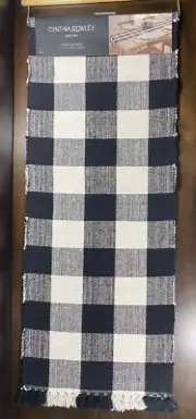 CYNTHIA ROWLEY NEW!!! Black Check Farm Rustic Table Runner Plaid 14” x 72”