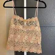 Josie Natori Womens Lace Camisole Tank Beige Nude Lingerie Coquette Large NWT