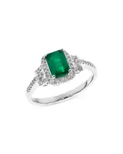 Bloomingdale's Fine Collection Emerald & Diamond Halo Ring in 14K White Gold