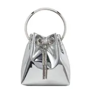 Jimmy Choo Bon Bon Metallic Drawstring Mini Bucket Bag One size White
