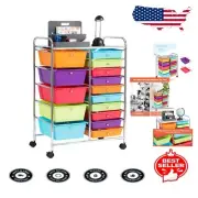 Multi-Colored Rolling Cart with 15 Drawers - Portable & Lockable Rolling Storage