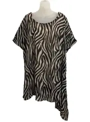 Autograph Tunic Top Plus Size 22 Asymmetric Short Sleeve Black Beige Zebra Print