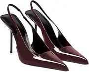 [VOLEECE] Women's Slingback Stiletto Heels Stretch Strap Slip On Pumps Shoes Pointed Toe Backless Patent Leather Dress High Heels