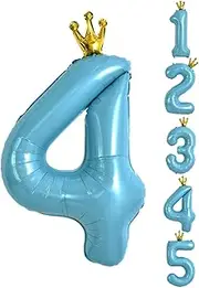 40 Inch Blue Large Numbers Balloon 1-5 Birthday Party Decorations, Foil Mylar Big Number Balloon Digital 4 for Birthday Party Wedding Bridal Photo Shoot