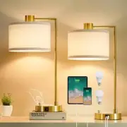 Table Lamp for Bedroom Set of 2 with USB C+A Ports, Fully Stepless Gold