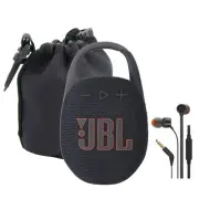 JBL Clip 5 Portable Wireless Speaker Black + Waterproof Pouch + In Ear Headphone