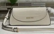 MICHAEL KORS KATYA MEDIUM FLAP CROSSBODY BAG CREAM OFF WHITE CROC PATENT LEATHER