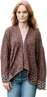 [GaelSong] Poncho for Women Wool and Linen Aran Celtic Open Front Cardigan Made in Ireland, Berry, Berry, One Size