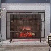 Heavy Duty Wrought Iron Gate, 30inch Metal Fireplace Screen Mesh Cover, Indoor Outdoor Safety Fire Place Fence Cover (Color : Bronze)(Bronz