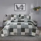 Bedspread Set Queen Size Quilt Set Bedding Lightweight Bedspread Plaid Patchw...