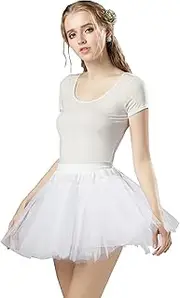 [Generic] Women's Tutu Skirt 3-Layer Short Ballet Dance Skirt with Elastic Waistband for Halloween, Christmas, Parties & Costumes White