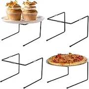 MyGift Black Metal Tabletop Pizza Platter Riser Stands, Set of 4