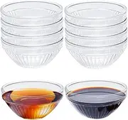 Pujito 10pcs Small Glass Bowls 2.5oz Mini Prep Bowls Clear Glass Pinch Bowls Ingredient Bowls for Prep Spices Dipping Sauces Ice Cream, Dishwasher Microwave and Freezer Safe (Stripe 10Pack)