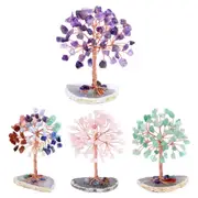 Natural Mini Chakra Crystal Gem Stone Tree on Agate Slice Base