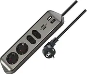 brennenstuhl® Estilo Corner Socket Strip 4-Way with USB A and USB C PD 30 W (Table Socket for Kitchen and Office, Corner Socket with 2 x Earthed Contact Sockets, 2 x Euro Sockets) Silver/Black