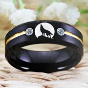 Tungsten White Bejewelled Wolf Ring