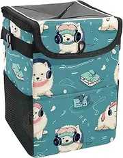 Car Trash Can with Lid and Storage Pockets Leak-Proof Organizer,Waterproof Garbage Can,Bear Cartoon Dogs