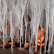 200" x 59" Halloween Spooky Cloth - Black Creepy Spooky Halloween Decorations - Large Size Scary Creepy Gauze for Halloween Party Supplies Stairway Window Table Doorways Decor (1.5x5.08, White)