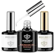 Modelones Gel Top Coat Base Coat Builder Nail Gel Set, French Nail Art Pro Collection System for Starter Manicure Salon DIY at Home,Long-Lasting