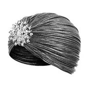 Muslim Women Pleated Silver Pleated Indian Wrap Turban Headscarf Elegant Hat