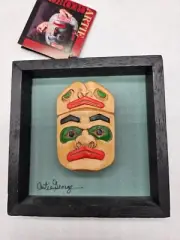 Artie George Framed Miniature Frog Mask Wall art 4"x4" Hand carved
