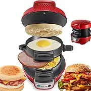 Breakfast Sandwich Maker, 800W Electric Burger Maker with 3-layer Non-Stick Coating Heating Plate, Egg Cooker Ring, Breakfast Waffle Maker Muffin Maker with Indicator Light, Panini Maker Toaster Maker