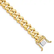 Solid 14K Yellow Gold 8 inch 10mm Hand Polished Fancy Link with Box Catch Clasp Bracelet