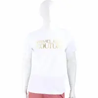 在飛比找Yahoo奇摩購物中心優惠-VERSACE 皮革感字母白色棉質短袖TEE T恤(男款)