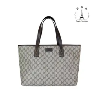 【巴黎站二手名牌專賣店】＊現貨＊GUCCI 真品＊211137經典雙G PVC咖邊拉鍊肩背托特包