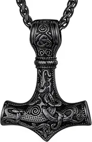 [FaithHeart] Norse Viking Thor's Hammer Talisman Necklace, Stainless Steel Men Vintage Original Jewelry Nordic Viking Vegvisir Mjolnir Compass Amulet Pendant (Gift Packaging)