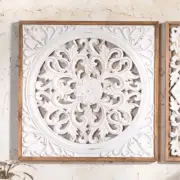 Mandala Carved Wooden Wall Art Handmade Hampton Panel Hanging Coastal Decor 58cm