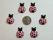 6 Pcs Lot pink lady bug Flatback Resin Cabochon Hair Bow Center Supply.