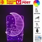 SLEEPING BEAR ON MOON 3D Acrylic LED 16 Color Night Light Table Lamp Chargeable