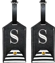Tbecor 2Pack Initial Luggage Tag, PU Leather Embroidered Letter Alphabet Monogrammed Luggage Tag for Baggage Bag Suitcase Luggage Case (S)